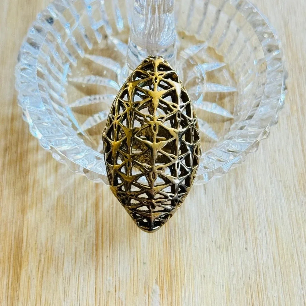 Brutalist Modernist Brass Cage Cocktail Ring Statement Chunky Signed JH Sz6.75